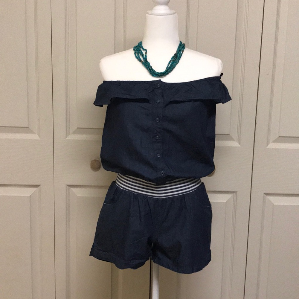 Chambray off the shoulder romper